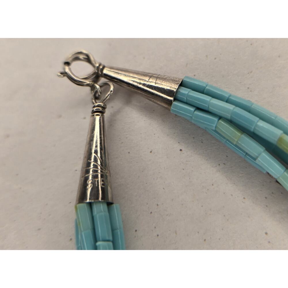Navajo Turquoise Heishi Necklace Mountain Kingman Turquoise 5 Strands 16 inches - Picture 6 of 10